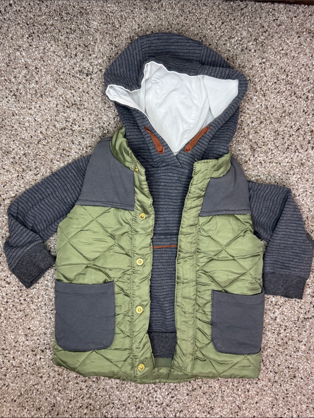 Tommy Bahama Kids Gray Striped Hoodie with Rust Brown Accents 2T + Puffy Vest